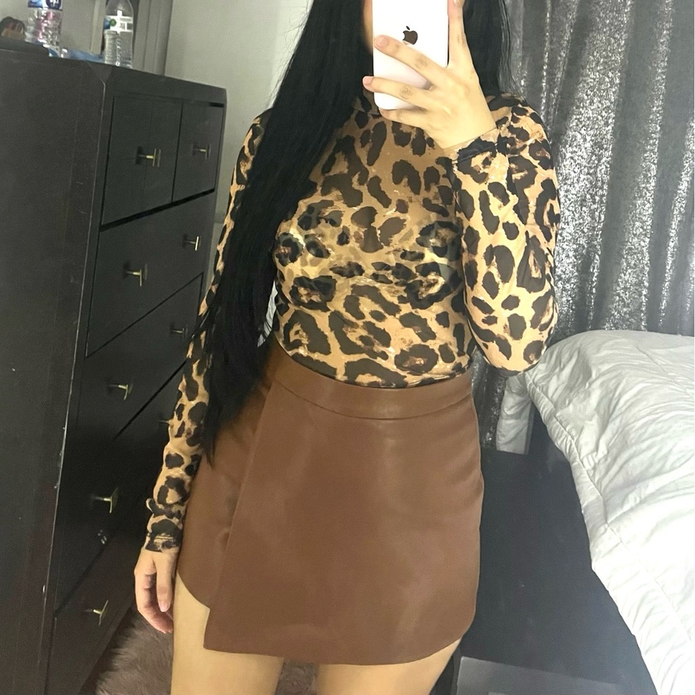 Brown leather skirt shorts Skort
